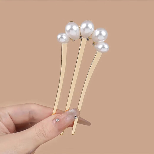 Two Worlds Happy New Chinese Style National Style Cheongsam Updo Three Teeth Imitation Pearl Hairpin Headdress 2025 New Ball Head Hairpin Hairpin for Women Gray Bead Style