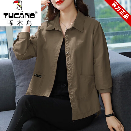 
Woodpecker brand women's casual shirt short jacket 2025 spring and autumn new loose and slim temperament versatile cardigan jacket khaki NRJ3EE334-E#9882 2XL Recommended 125-140Jin [Jin equals 0.5 kg]