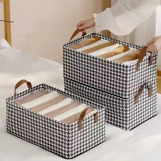 Houndstooth storage box large size hard board pants storage box jeans sweater storage artifact women's handbag non-woven fabric-houndstooth one pack