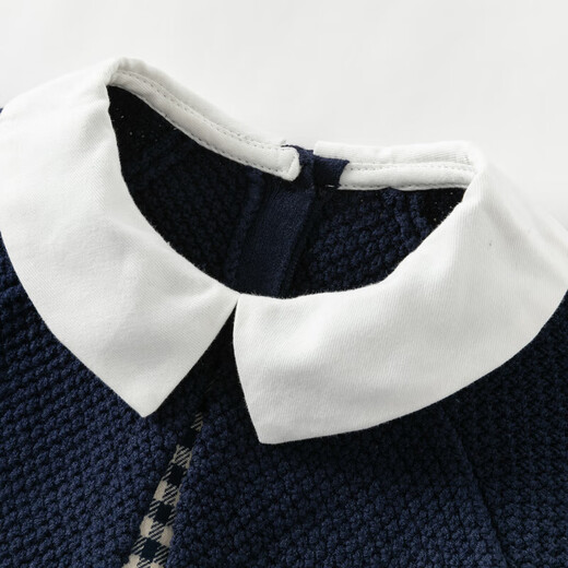 DAVE&BELLA children's sweater dress spring new style girls fake two-piece knitted skirt baby girl skirt princess dress navy blue ready in stock 90 cm (recommended height 80-90cm)