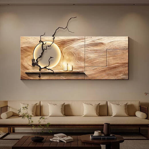 溥畔风客厅装饰画复古感沙发背景墙挂画简约氛围感茶室壁画灯 C款-枯木逢春 12048c遥控款灯画接电源220v+