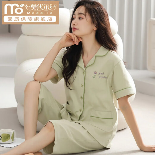 
Modal cotton pajamas for women in summer short-sleeved cropped pants large-size cardigan for middle-aged and young ladies suits for outdoor wear home clothes n9898 short-sleeved cropped pants cardigan M (80-100Jin [Jin equals 0.5 kg])