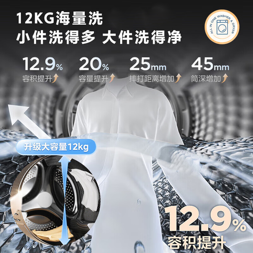 Midea drum washing machine fully automatic new purchase subsidy Household 12/10 kg large capacity single washing/washing and drying machine First-class energy efficiency energy-saving frequency conversion Home appliances trade-in single washing 12K G non-drying 1.1 high washing ratio + steam sterilization mites