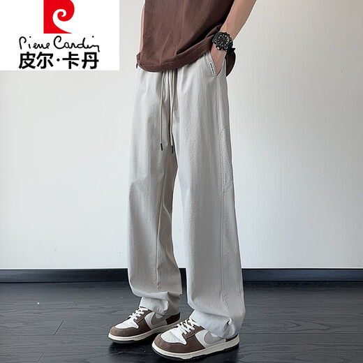 皮尔卡丹（pierre cardin）冰丝裤子男士夏季薄款帅气潮牌美式宽松百搭垂感直筒男生休闲长裤 6636#灰色 M