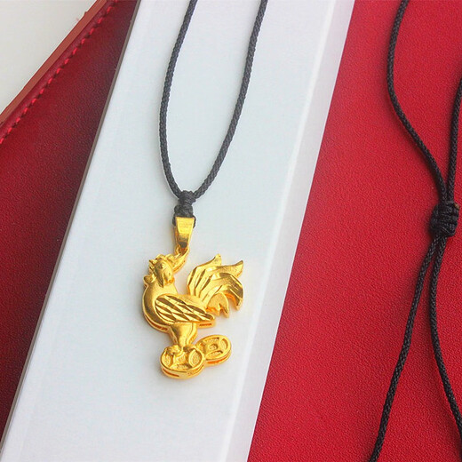 Qiansheng Yuan Lao Phoenix 999 original braided gold-plated rooster pendant 12 zodiac rooster coin necklace Vietnam sand gold male chicken Lao Fengxiang quality