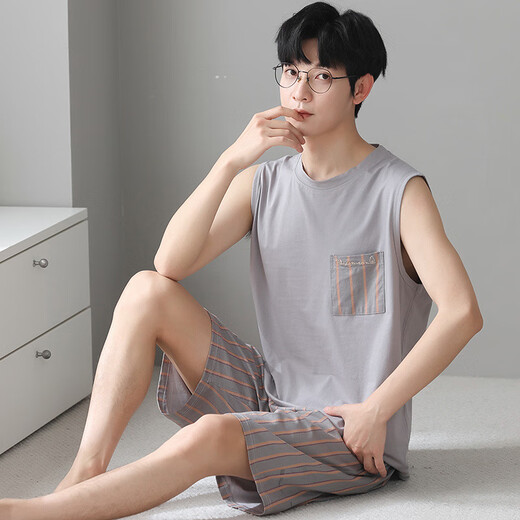 UKUHPK莫代尔男士睡衣夏季凉感家居服大码简约套装 莫代尔：An12027 L 男