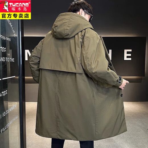 Woodpecker (TUCANO) men's windbreaker hooded mid-length fake two-piece winter new handsome cotton coat outdoor waterproof large size thickened jacket classic black quilted warm collection add-on purchase priority delivery L