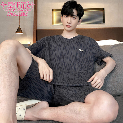 莫代尔男士睡衣夏季新款短袖薄款大码休闲简约青年男生家居服套装可外穿 HDE9928 L 男：