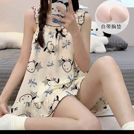 网红温柔甜美风吊带睡衣女夏季新款时尚洋气吊带短裤家居服套装 【自带胸垫】R691 M  推荐80-100斤