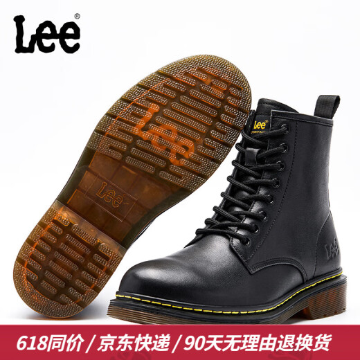 Lee【头层牛皮】马丁靴男高帮真皮靴子英伦风韩版皮靴黑色大码时装靴 黑色四季款 L214UE029 41 【偏大/请拍小一码】