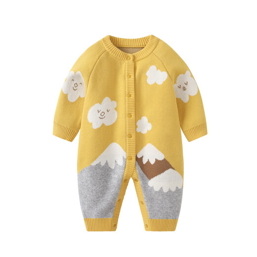 BORBOON B baby jumpsuit 2026 spring clothes baby boy full month knitted suit spring and autumn style toddler sweater yellow 7695 66cm