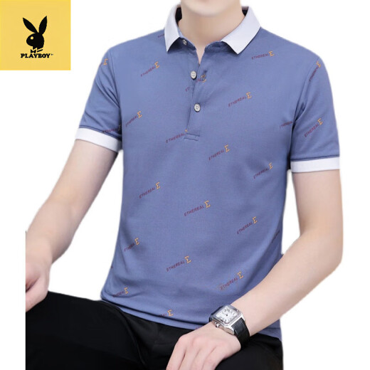 Playboy (Playboy) Summer NUEVA Camiseta de manga corta para la camisa del polo delgada versátil y delgada de hombres.