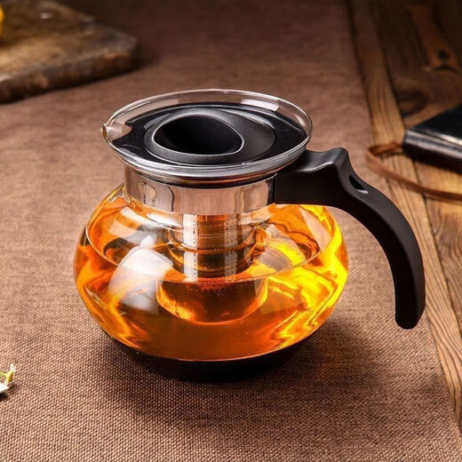 Runhua Nian Teapot High Temperature Resistant Thickened Glass Stainless Steel Filter Teapot Tea Bar Machine Special Tea Set Large Capacity Single Pot + Filter (Economic Model) 900ml