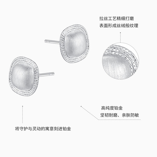 Chao Acer Bo Ya Fangyuan platinum earrings for women PT950 earrings with brushed geometry as a gift for your girlfriend. Priced labor cost 290 yuan, 2g, one pair (free silicone earplugs)