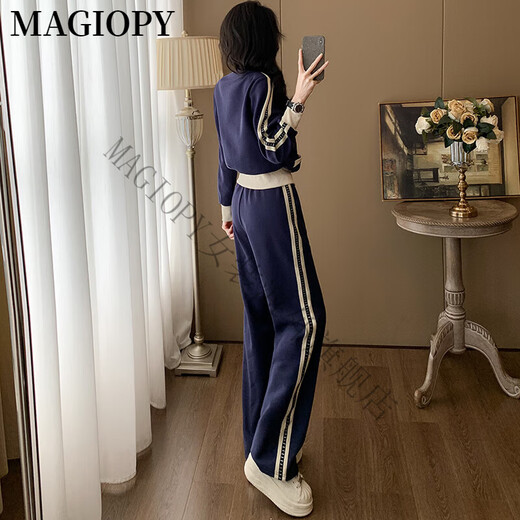 MAGIOPY国际奢侈高档品牌时尚减龄休闲运动套装女装2025春季蓝色短款外套 蓝色两件套 S(100斤以内)
