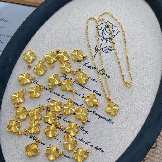 Alluvial gold 999 gold color classic high-end four-leaf clover pendant necklace women's simple flower shape versatile clavicle chain four-leaf clover necklace with exquisite gift box