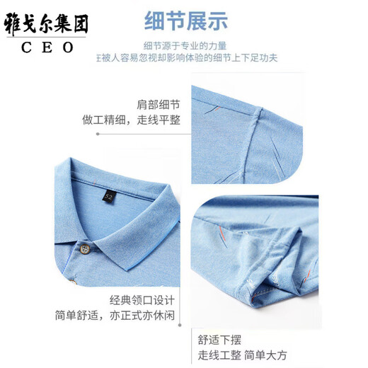 CEO雅戈尔中年男士翻领短袖t恤爸爸装夏季薄款polo衫中老年冰丝半袖 冰丝-9923 蓝色 真口袋 M 48/165