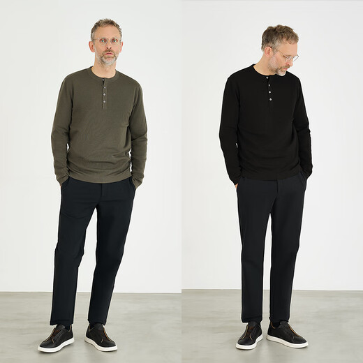 TWO PALMS imported 100% Merino wool Henry collar sweater men's sweater thin spring and autumn black L