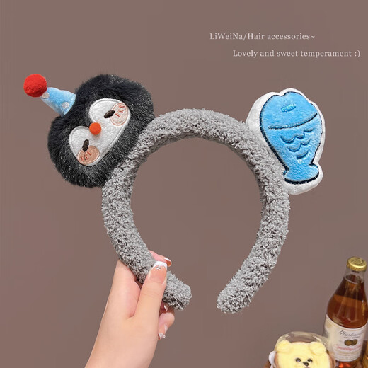 Danqin Cute Cartoon Plush Little Penguin Headband Cute Girly Heart Headband Washing Face, Pressing Hair, Taking Photos, Hairpin Creative Headband Penguin Fish Headband