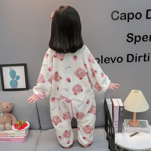 Children's coral velvet one-piece pajamas for autumn and winter girls' flannel sleeping bags for baby girls plus velvet and thickened rompers to keep warm Orange-double layer velvet and thickened 80