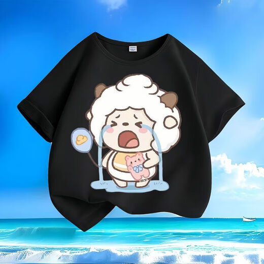 
Crying Lazy Sheep Summer New Printed Men and Women Small and Medium Children Short Sleeve T-shirt Pure Cotton Round Neck Casual Trend-SL Pink-KX698 Lazy 150 [Suggested height 140-150 cm]