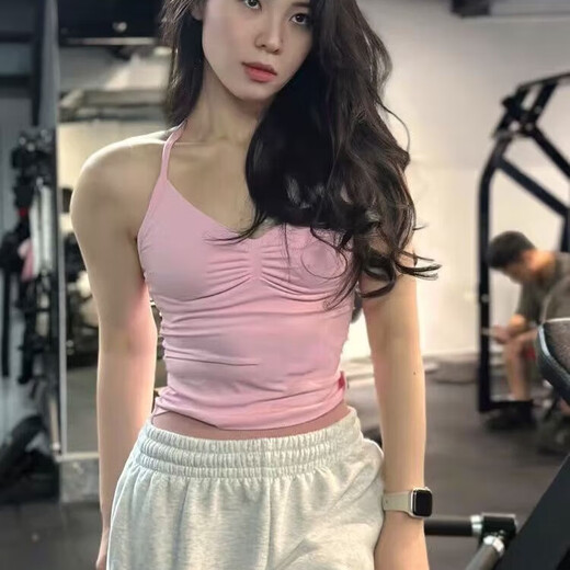 New pleated removable chest pad sports vest yoga wear halter neck shockproof fitness back underwear Pilates outer wear purple L