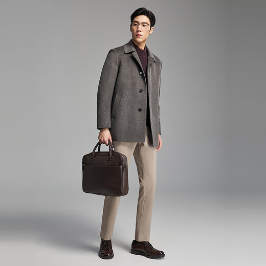 YOUNGOR Coat Men's High Quality Cashmere Blended Lapel Hidden Button Business Coat Comfortable and Warm Coat 2025 New Product Coffee VYSY01N999WFA L 175/96A (Recommended 140-150Jin Jin equals 0.5 kg)