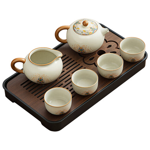 Tangfeng Ru Kiln Kung Fu tea set complete set for home office reception and tea making special ceramic teapot teacup teatray small set Four Autumn Tea Tray + Jiangya Xishi Pot + 4 male cups