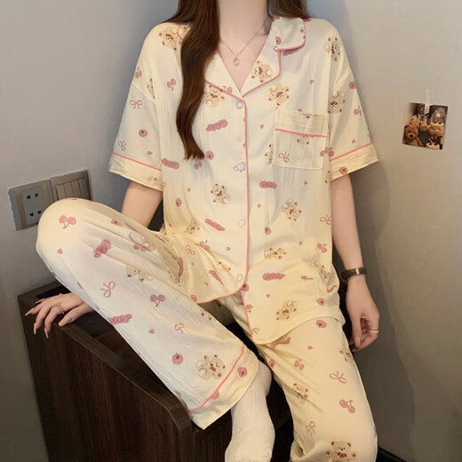 新款睡衣三件套女卡通少女夏季薄款休闲短袖日系甜美风家居服套装 套KK1502 2XL 【建议135-150斤】