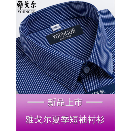 CEO雅戈尔男士短袖衬衫夏季棉免烫中年休闲商务职业正装格子衬衣服 短袖DX6629 45