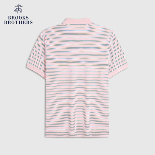 布克兄弟（BrooksBrothers）/布克兄弟男士25春夏新棉金羊拼色条纹短袖polo衫 B695-粉色 S