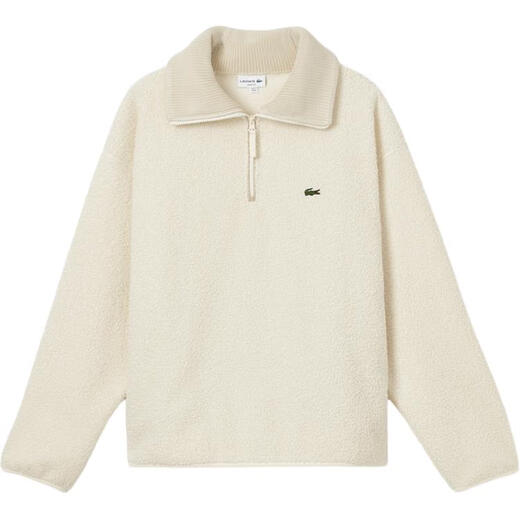 LACOSTE French crocodile loose shoulder half-zip lapel sherpa fleece pullover sweatshirt men's SKB/chocolate color one size 4