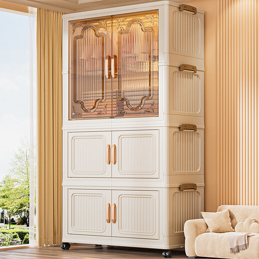 Nafenai installation-free baby wardrobe thickened children's wardrobe baby products storage cabinet with wheels removable clothing storage box 55CM-1 hanging layer + 3 folding cabinets (activity price) 5 hangers for free Deppon/Beijing delivery door-to-door