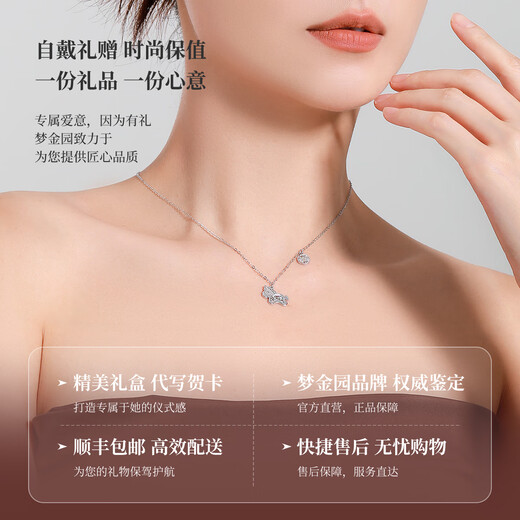 Mengjinyuan Platinum Crushed Ice Unicorn Copper Coin Necklace Chain Pony Zodiac Horse Gift for Girlfriend Weight Approximately 5.55g Chain Length Approximately 45cm