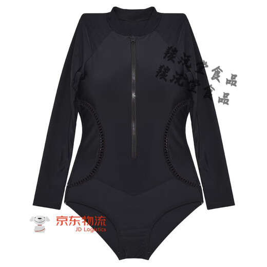 Women's swimsuit one-piece 2025 new long-sleeved sun protection conservative belly covering slimming sports surfing hot spring black S