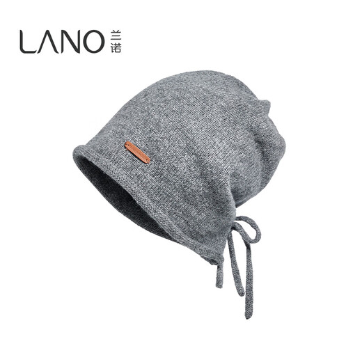 Lannuo Korean style drawstring cold hat for women 2024 autumn and winter new fashion large head circumference showing face small Baotou knitted hat Gray M (56-58cm)