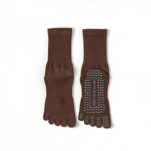 The first choice for texture, yoga socks for women, solid color cotton mid-calf floor Pilates autumn and winter split toe five-finger socks, beige, 3 pairs
