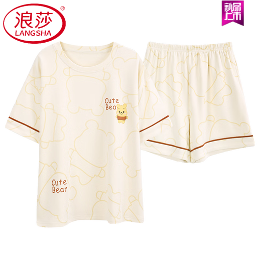 浪莎（LangSha）睡衣女款夏季纯棉短袖短裤甜美薄款全棉休闲学生家居服套装 YX7512 9856 M 【 建议80-100斤穿】