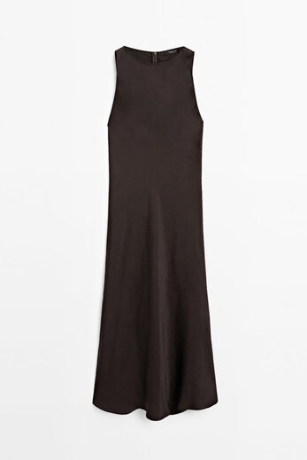 
Massimo Dutti autumn new product 2025 women's old-fashioned style exquisite light luxury long satin halter neck dress 06685530 Chocolate S (CN 170/88A)