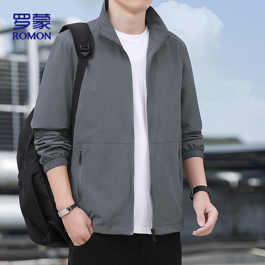 Lomon Jacket Men's Autumn Business Casual Versatile Stand Collar Executive Baseball Top Jacket Men's LH03 Dark Gray XL