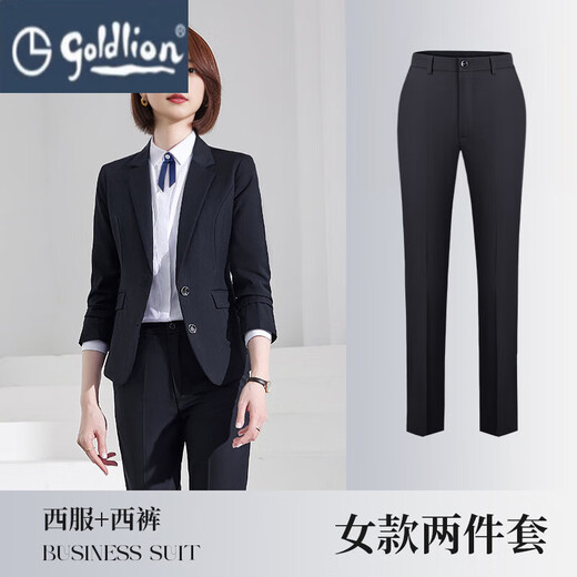 GOLDLION G+Goldlion Business Formal Suit Men's and Women's Same Style Professional Wear Spring and Autumn Slim Black Suit Work Wear Suit (Male) Black Suit+Trousers S