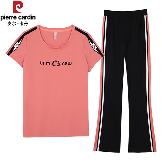 Pier Cardin wide-leg pants sports suit for women in summer 2025 new Korean version short-sleeved running casual wear summer fashionable two-piece set 3888 models/fruit green L recommended 100-110Jin [Jin equals 0.5 kg] No pilling, no fading