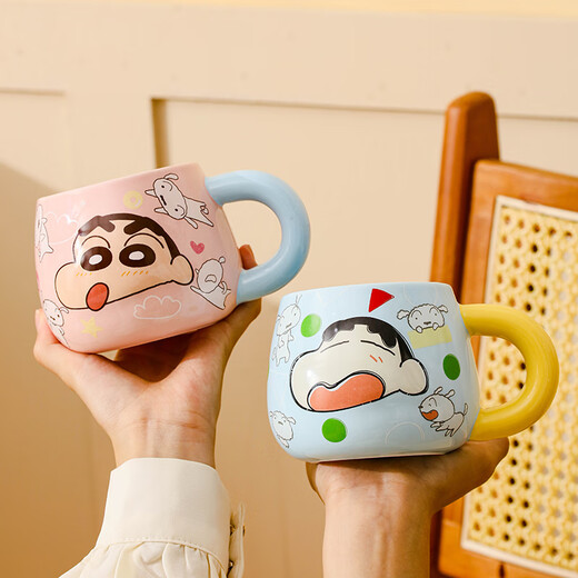 Crayon Shin-chan Big Belly Mug Girls Good-looking Gift Coffee Cup Ceramic Water Cup Drinking Cup Office Couple Mug Crayon Shin-chan Mug Color Box-Blue