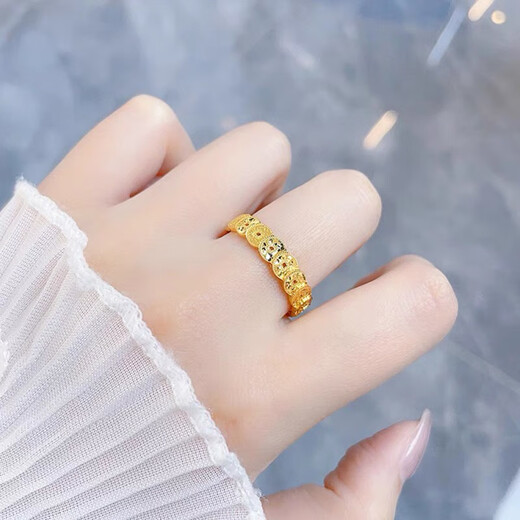 OIDSG Old Phoenix 9995G gold color sand gold 999 broken ice copper coin ring for men and women light luxury hollow coin ring element broken ice copper coin ring No. 8