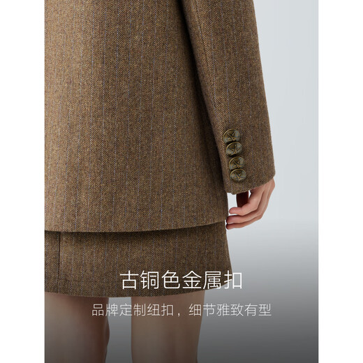 ELLE sheep wool herringbone texture suit jacket for women 2026 spring new wide shoulder casual silhouette suit coffee color S