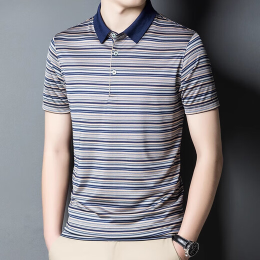 
Romon ice silk Polo shirt short-sleeved thin horizontal stripes cool business casual top Father's Day A829 red M 165 [Recommended 100-120Jin [Jin equals 0.5 kg]]