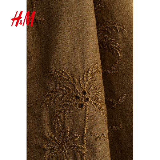 H&M2025夏季新款女装时尚休闲百搭刺绣吊带连衣裙1293954 棕色 M 165/96