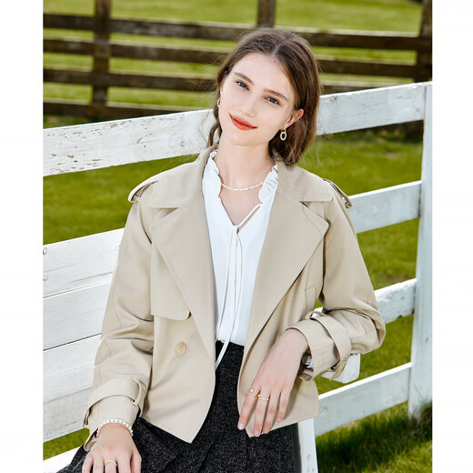 Betu Women's Clothing 2023 Autumn New Windbreaker Classic British Style Lapel Short Windbreaker Women 2308T56 Khaki S