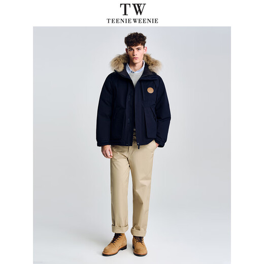 Teenie Weenie He Luoluo same style 2025 new men's and women's same work clothes three-proof raccoon fur warm parka down jacket Navy XL (180)
