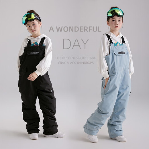 Bounce rope new product children's ski pants suspenders boys and girls ski clothing big children thickened waterproof outdoor snowboard sports pants black_zipper legs M 120 size_(suitable for height 120-125c)